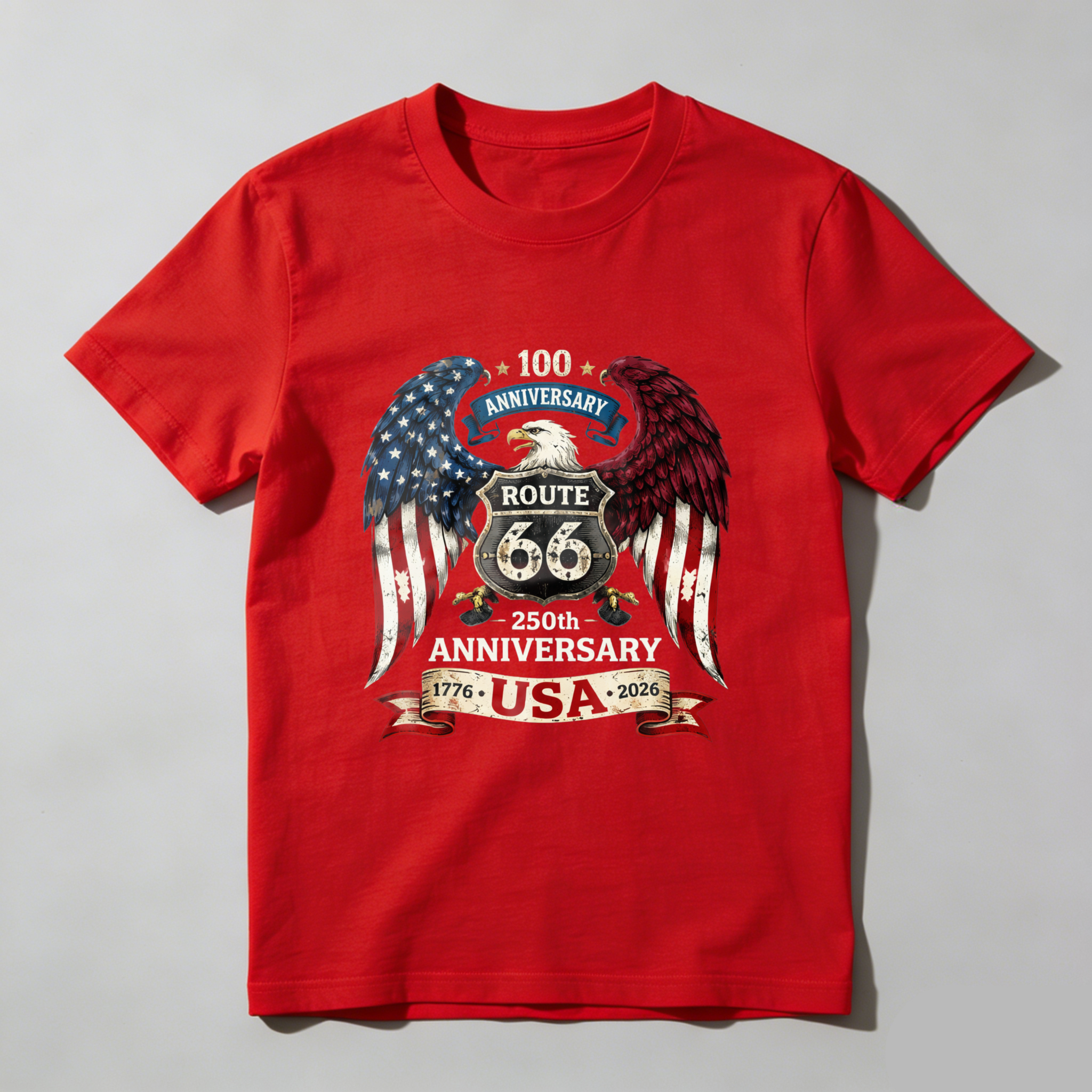 Route 66 100th Anniversary Usa 250th Anniversary Eagle American Flag T Shirt