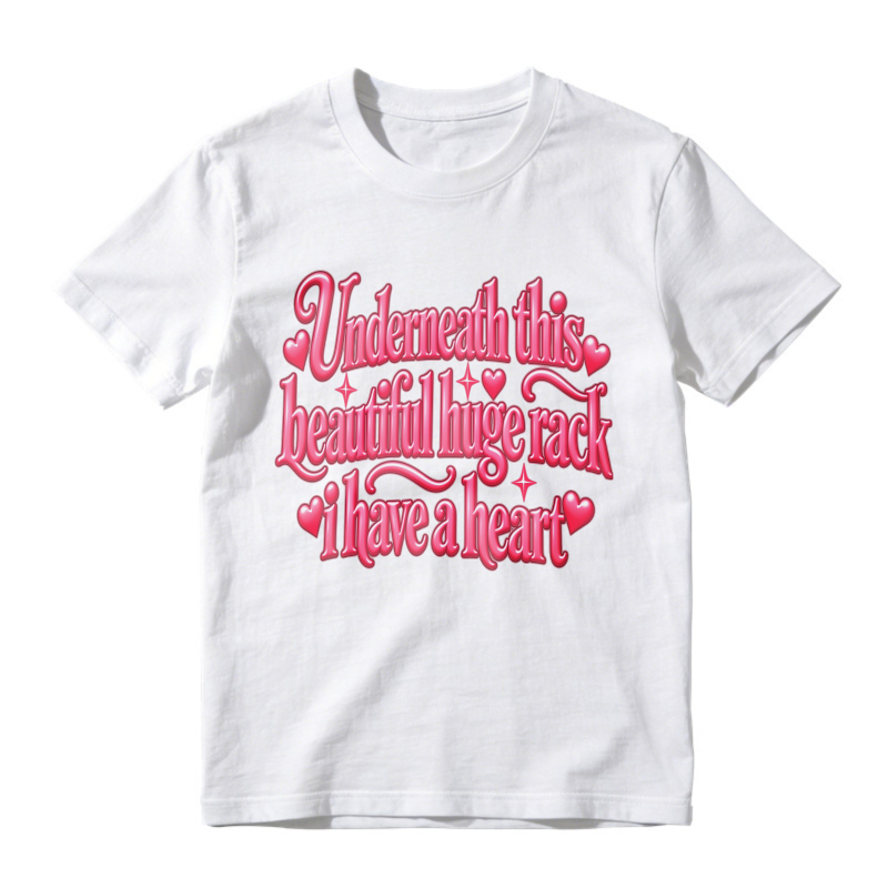 Unisex Retro Pink Heart Decorated Quote Graphic Casual Short Sleeve T-Shirt