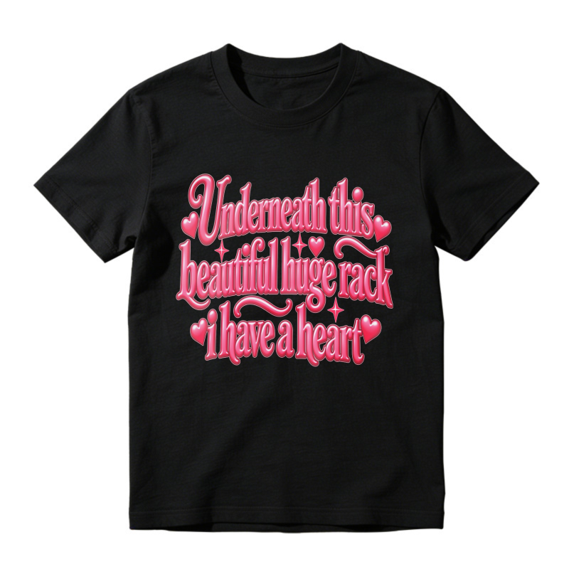 Unisex Retro Pink Heart Decorated Quote Graphic Casual Short Sleeve T-Shirt