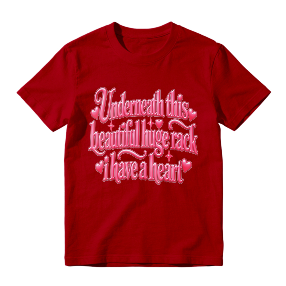 Unisex Retro Pink Heart Decorated Quote Graphic Casual Short Sleeve T-Shirt