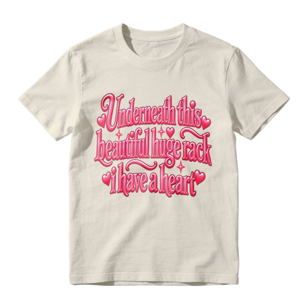 Unisex Retro Pink Heart Decorated Quote Graphic Casual Short Sleeve T-Shirt