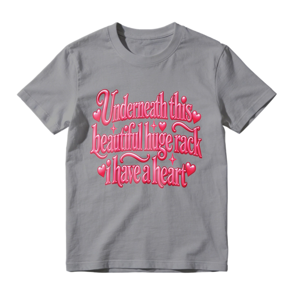 Unisex Retro Pink Heart Decorated Quote Graphic Casual Short Sleeve T-Shirt