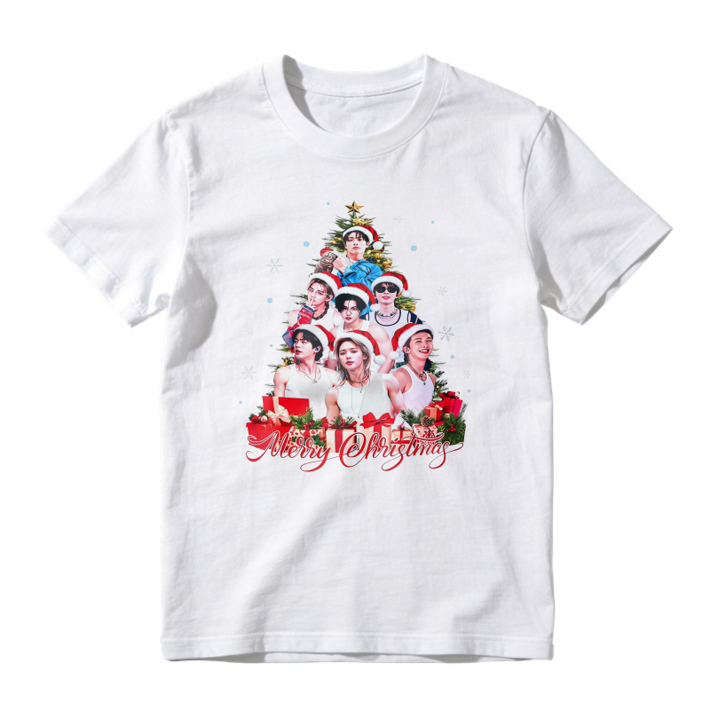 Merry Christmas Holiday Graphic Tee, Xmas Tree Print T-shirt