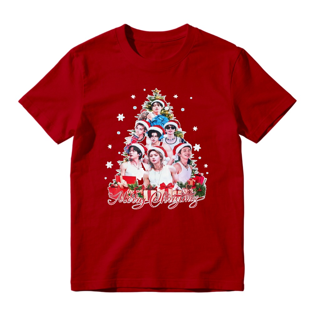 Merry Christmas Holiday Graphic Tee, Xmas Tree Print T-shirt