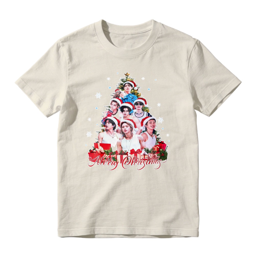 Merry Christmas Holiday Graphic Tee, Xmas Tree Print T-shirt