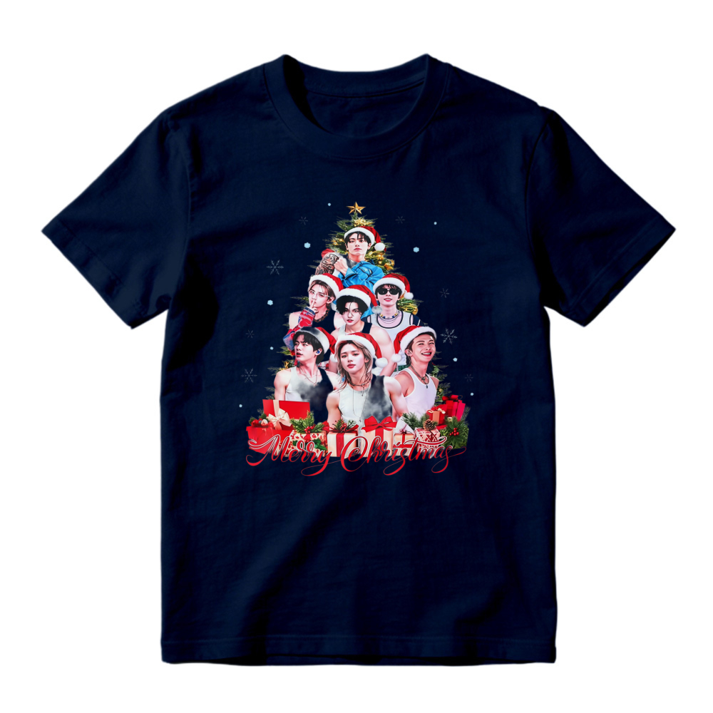 Merry Christmas Holiday Graphic Tee, Xmas Tree Print T-shirt