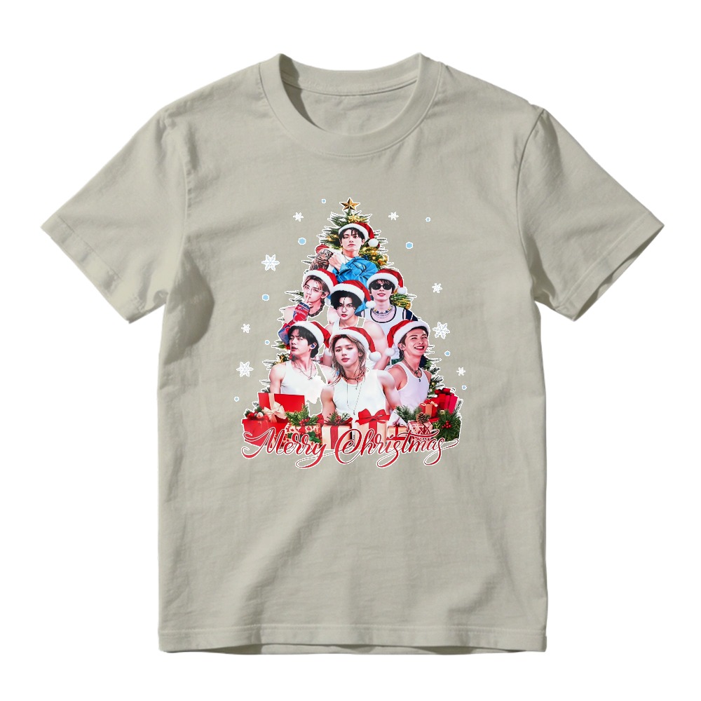 Merry Christmas Holiday Graphic Tee, Xmas Tree Print T-shirt