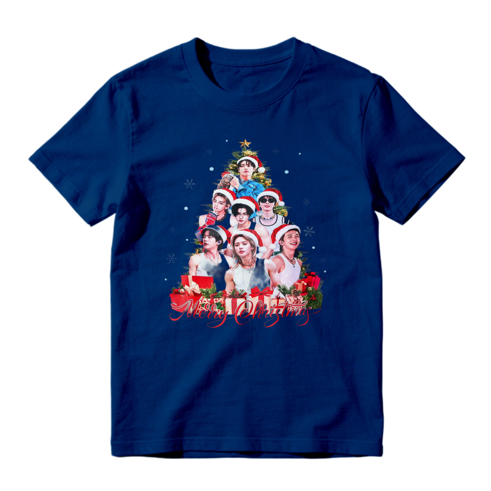 Merry Christmas Holiday Graphic Tee, Xmas Tree Print T-shirt