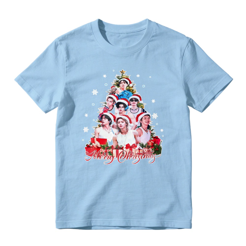 Merry Christmas Holiday Graphic Tee, Xmas Tree Print T-shirt