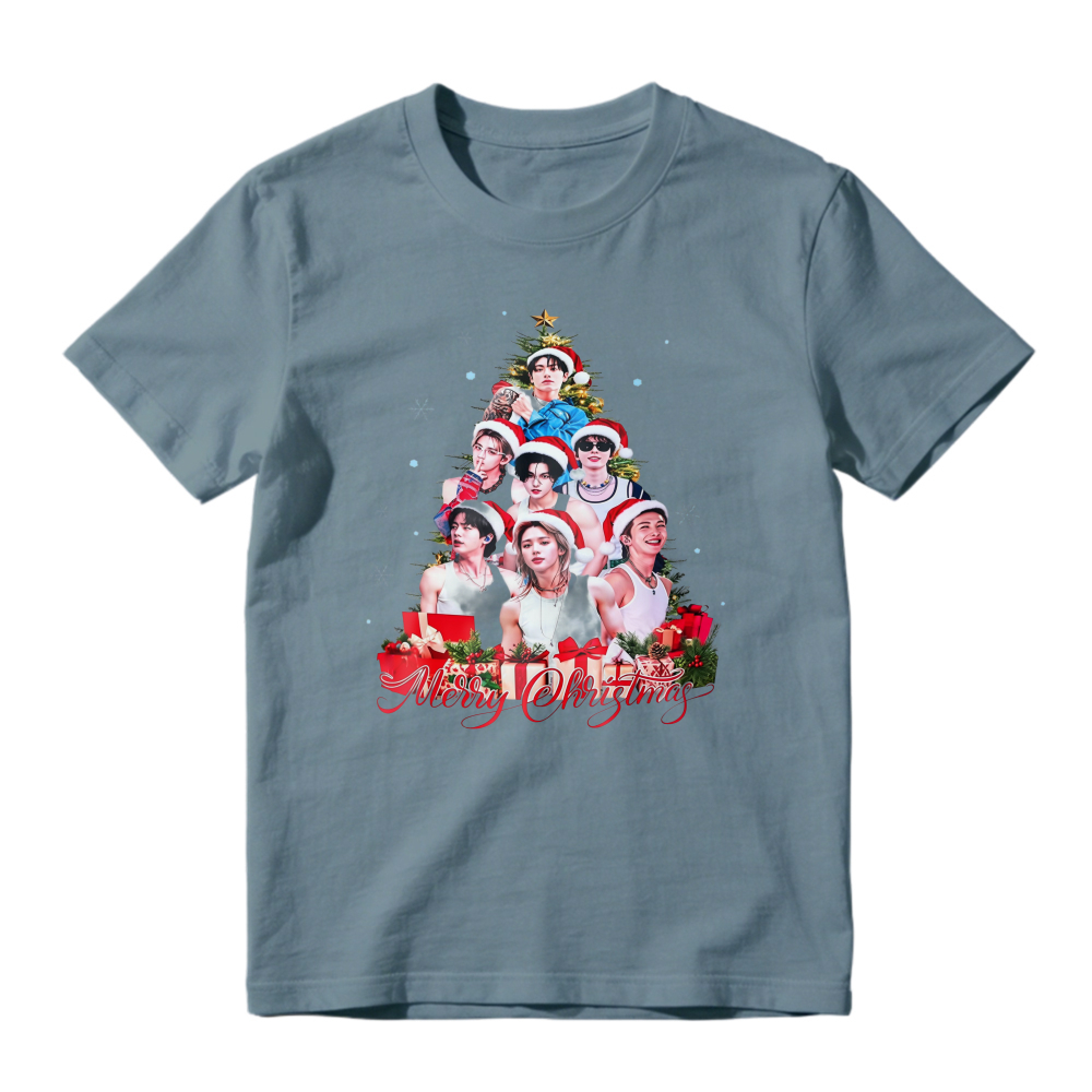 Merry Christmas Holiday Graphic Tee, Xmas Tree Print T-shirt