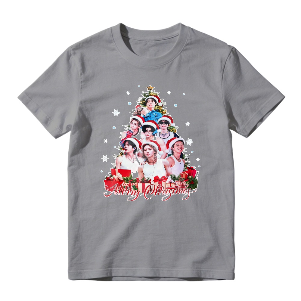 Merry Christmas Holiday Graphic Tee, Xmas Tree Print T-shirt