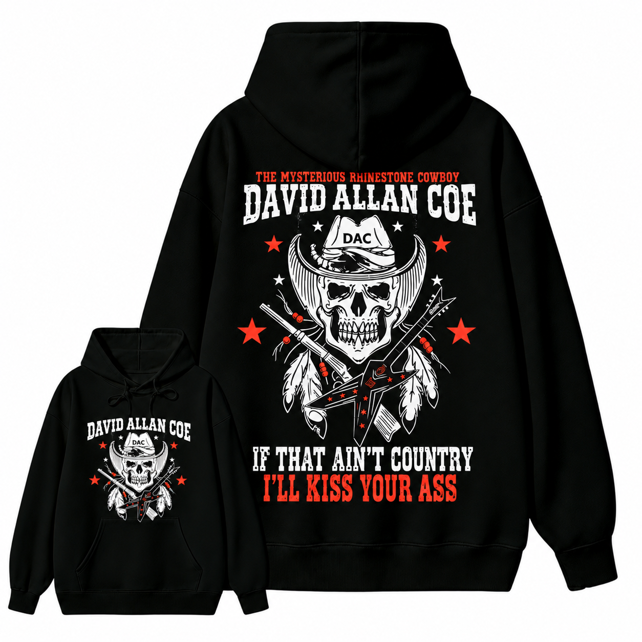 Rh1nestone Cowboy Skull Guitar Graphic hoodie Vintage Country Music Western Back Print hoodie For Men