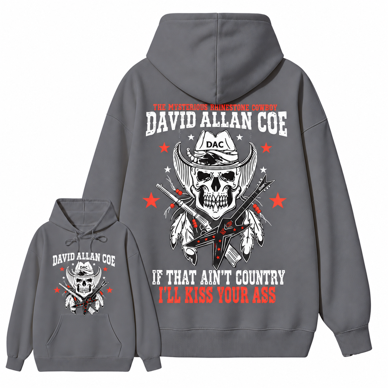 Rh1nestone Cowboy Skull Guitar Graphic hoodie Vintage Country Music Western Back Print hoodie For Men