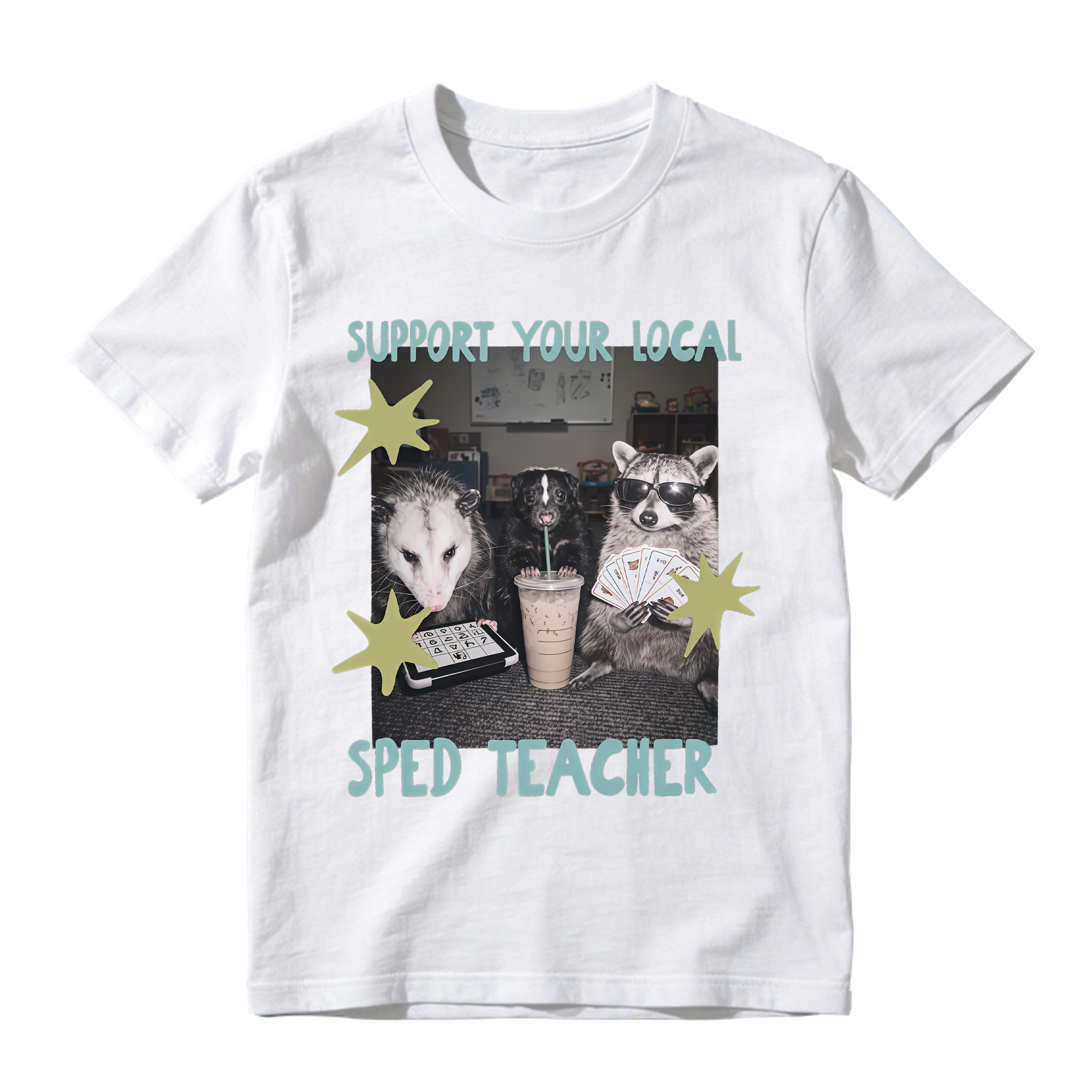 Support Your Local SPED Teacher Funny Raccoon Opossum Graphic T-Shirt, Special Education Teacher Gift Tee