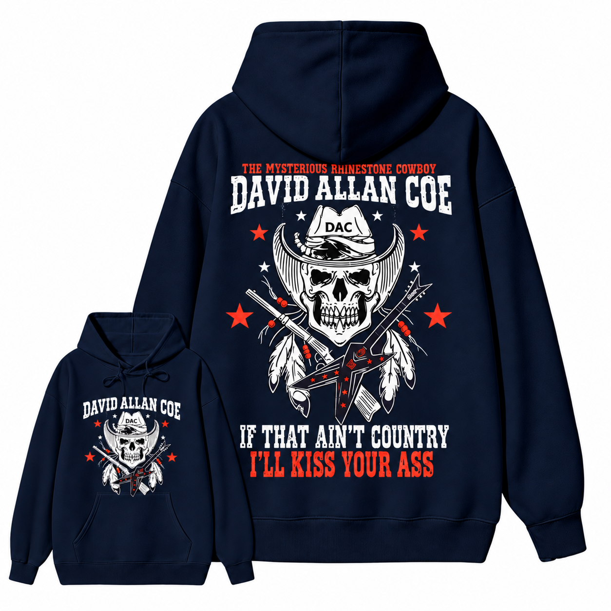 Rh1nestone Cowboy Skull Guitar Graphic hoodie Vintage Country Music Western Back Print hoodie For Men