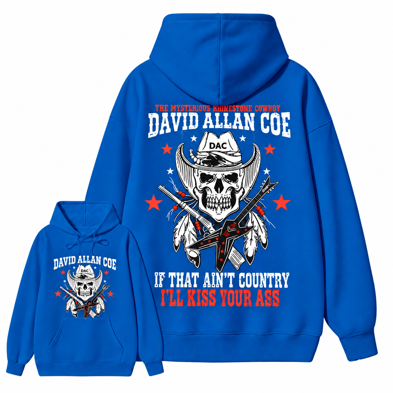 Rh1nestone Cowboy Skull Guitar Graphic hoodie Vintage Country Music Western Back Print hoodie For Men
