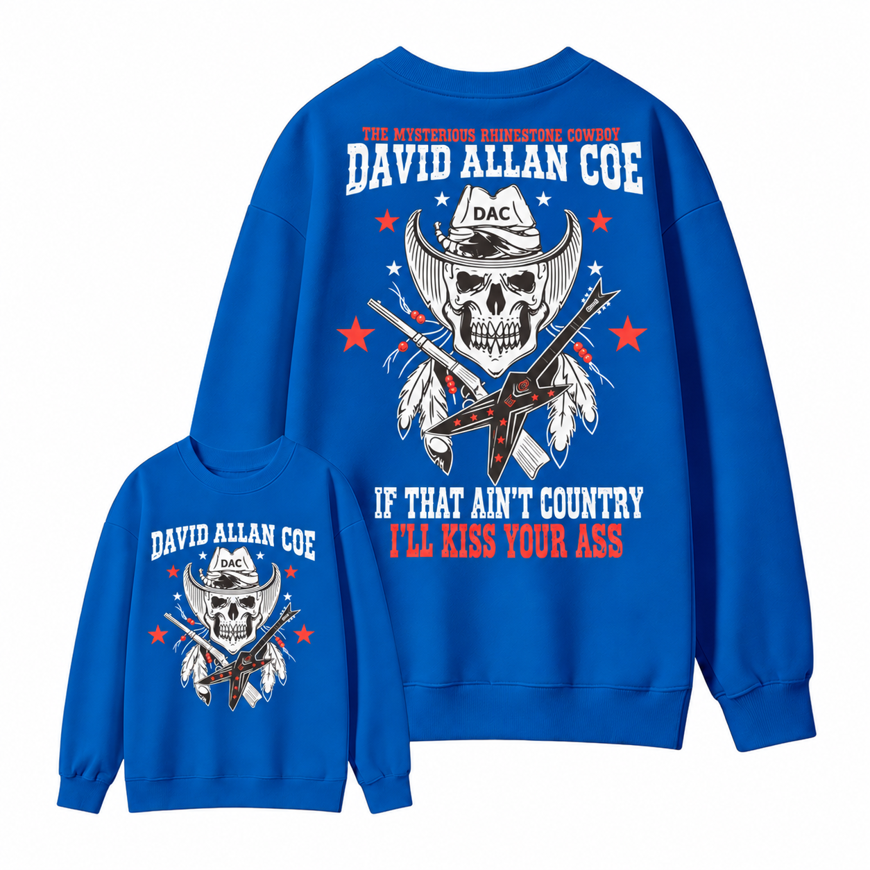 Rh1nestone Cowboy Skull Guitar Graphic Sweatshirt, Vintage Country Music Western Back Print Sweatshirt For Men