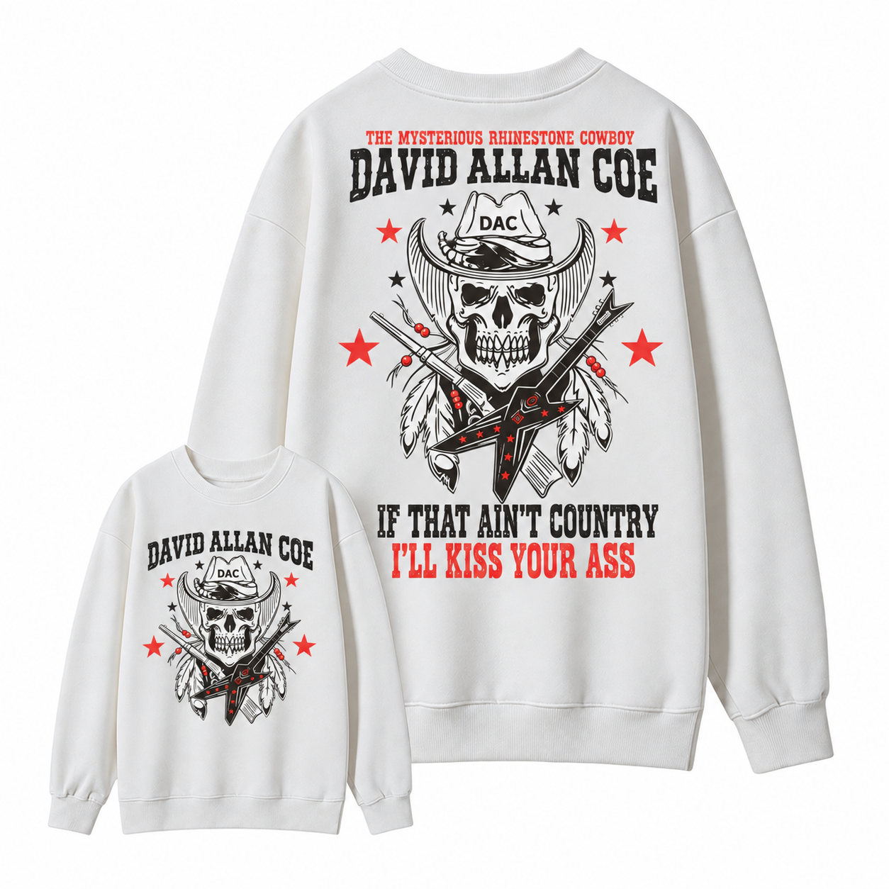 Rh1nestone Cowboy Skull Guitar Graphic Sweatshirt, Vintage Country Music Western Back Print Sweatshirt For Men