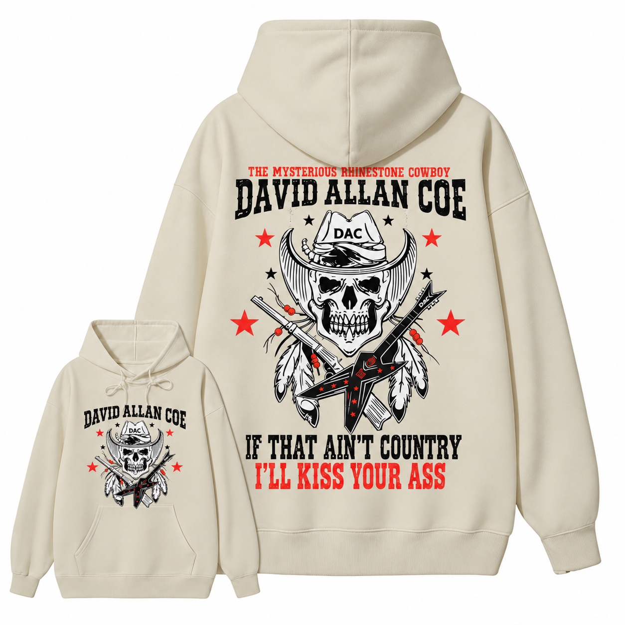 Rh1nestone Cowboy Skull Guitar Graphic hoodie Vintage Country Music Western Back Print hoodie For Men