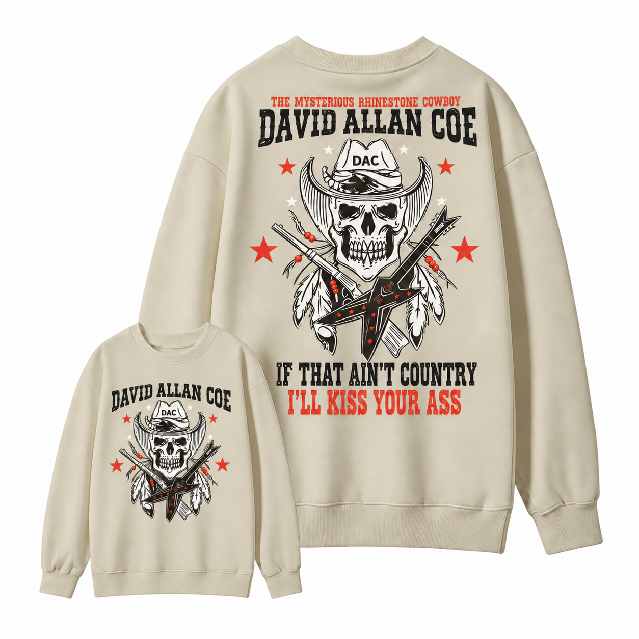 Rh1nestone Cowboy Skull Guitar Graphic Sweatshirt, Vintage Country Music Western Back Print Sweatshirt For Men