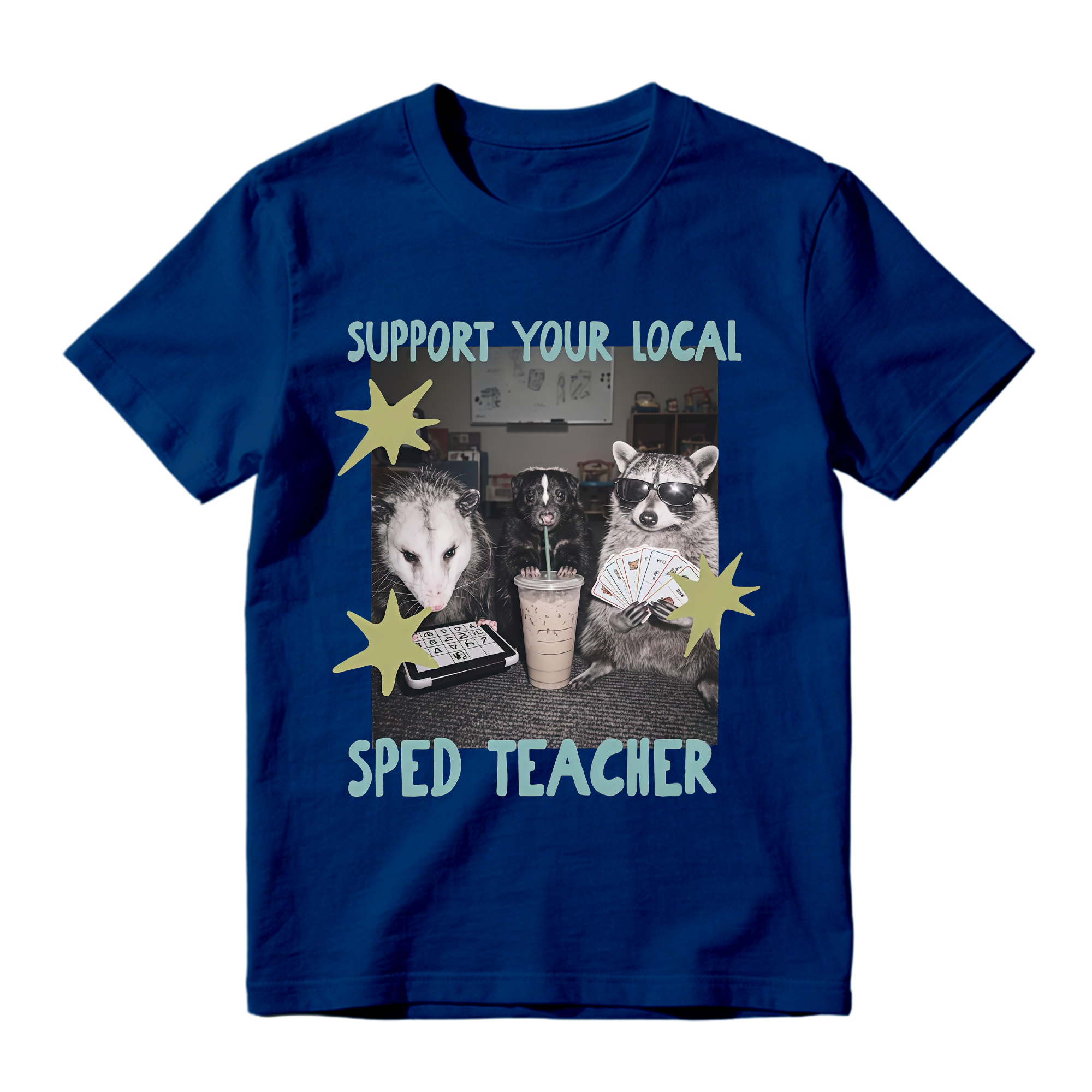Support Your Local SPED Teacher Funny Raccoon Opossum Graphic T-Shirt, Special Education Teacher Gift Tee