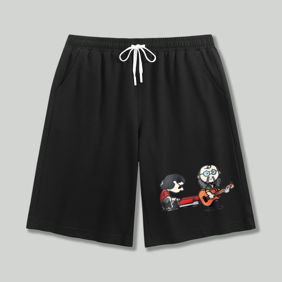 Cartoon Musician Playing Guitar And Drummer Graphic Shorts