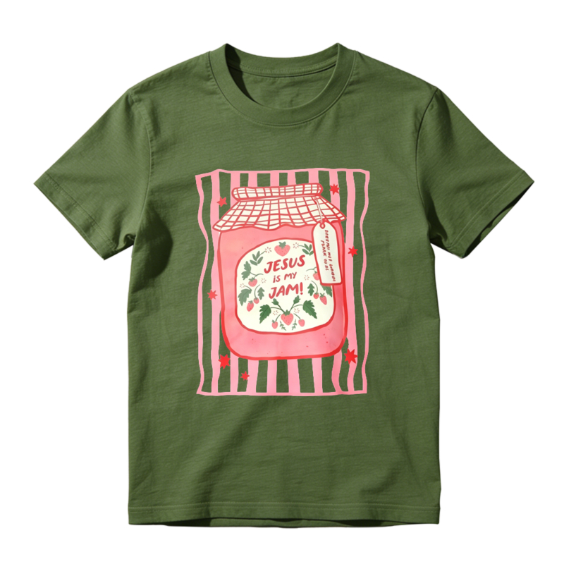 Jesus Is My Jam Pink Strawberry Jar Illustration Graphic T-shirt
