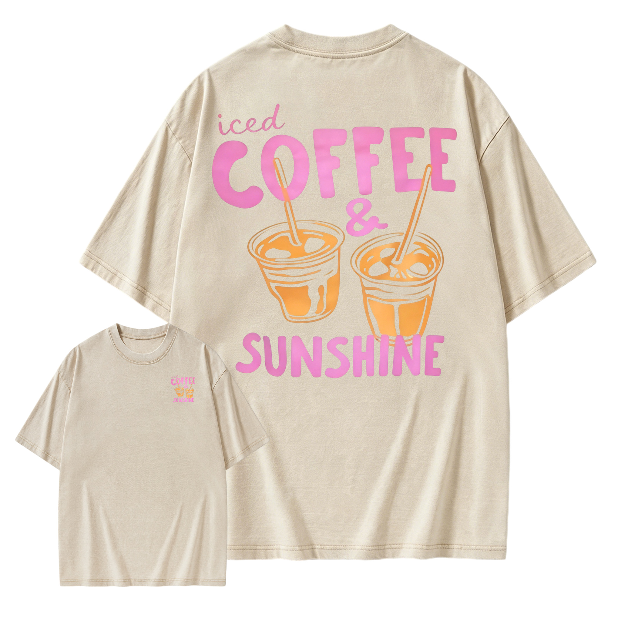 Iced Coffee & Sunshine Vintage Graphic T-Shirt Casual Summer Oversized Cotton Tee