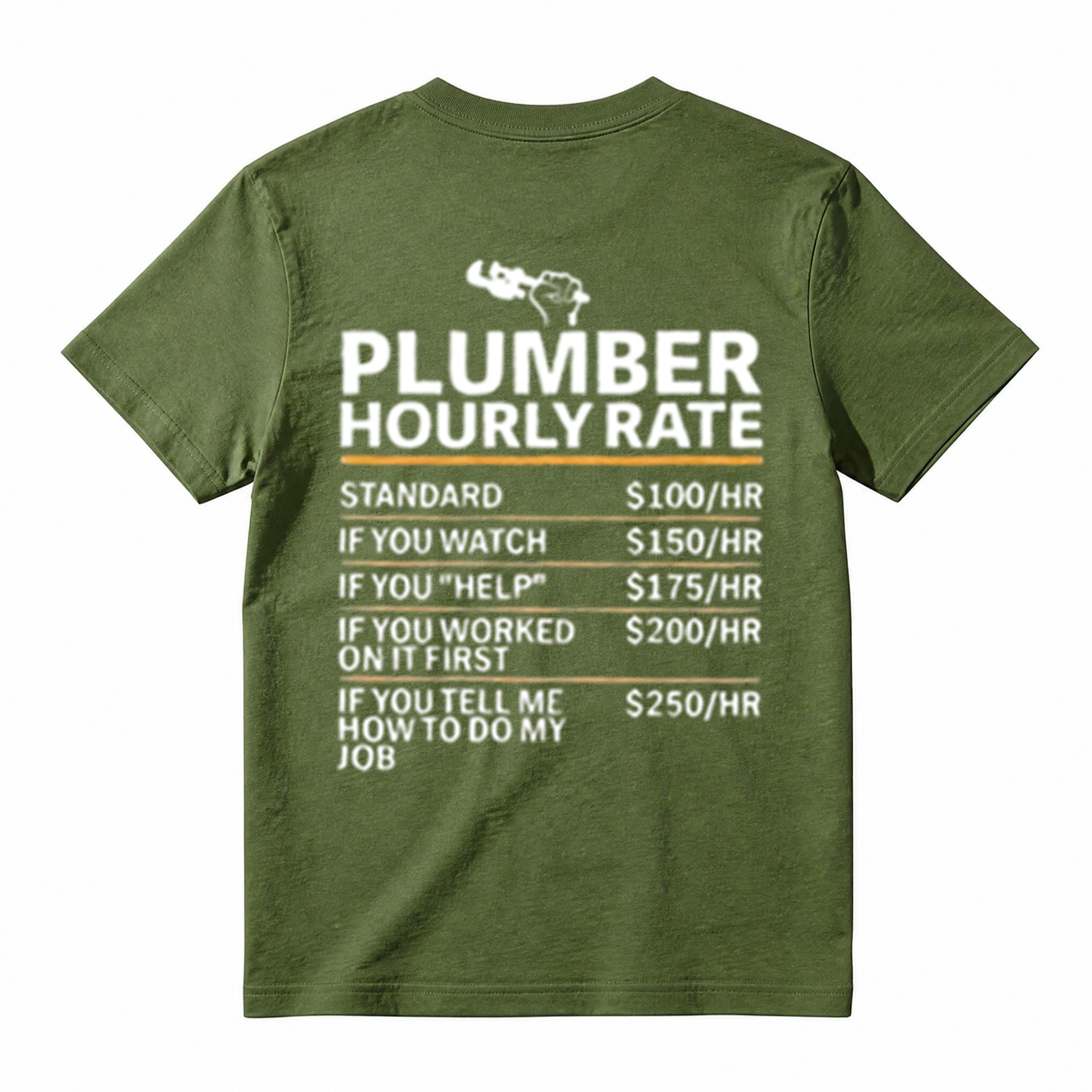 Funny Plumber Hourly Rate Graphic Tee, Humor Trade Worker Plumber Casual T‑Shirt