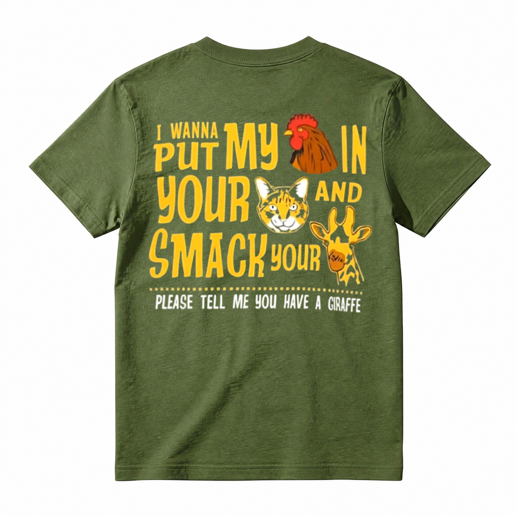 Funny Meme Rooster Cat Giraffe Graphic T‑Shirt, Humorous Sarcastic Animal Tee