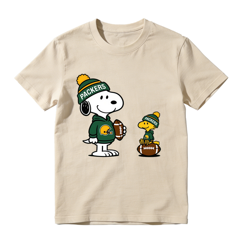 Cartoon Dog Bird Football Fan Graphic T-Shirt, Green Sport Team Football Lovers Tee
