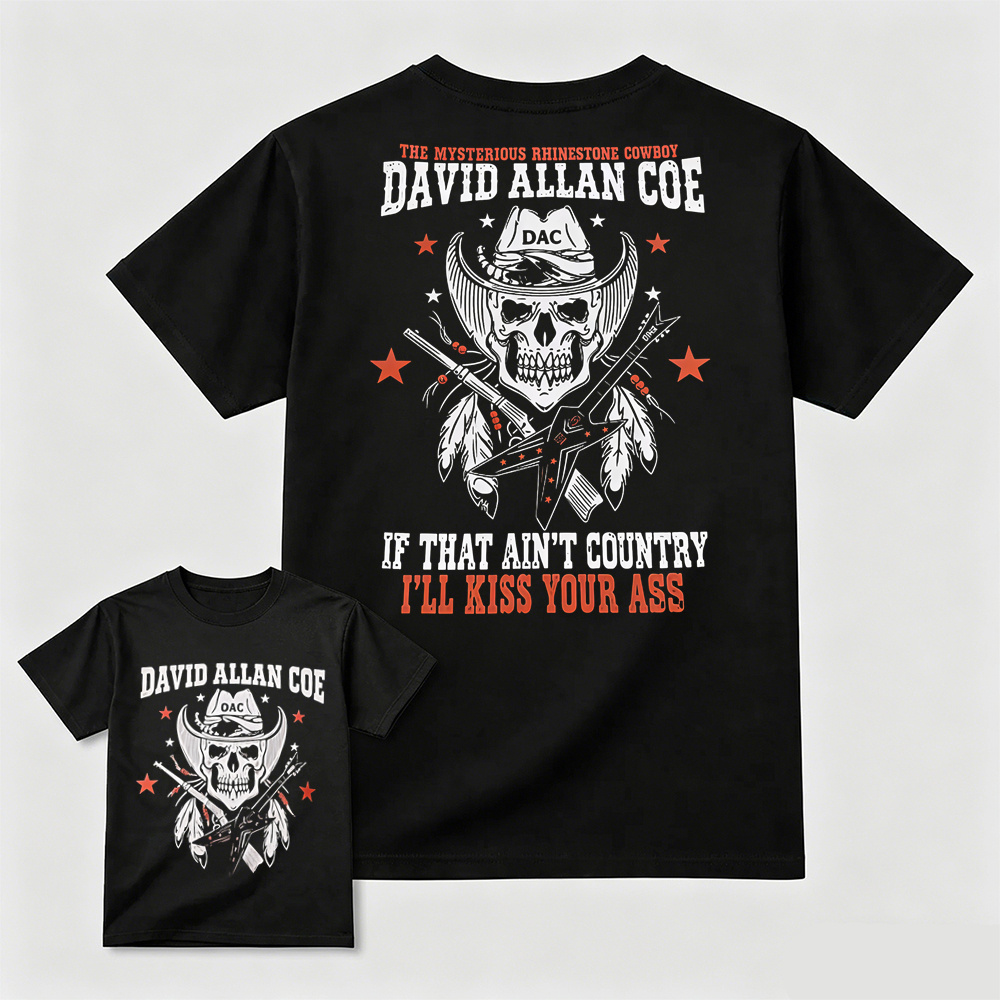 Rhinestone Cowboy Skull Guitar Graphic T-Shirt, Vintage Country Music Western Back Print Tee For Men