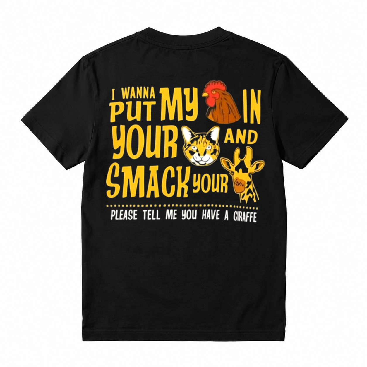 Funny Meme Rooster Cat Giraffe Graphic T‑Shirt, Humorous Sarcastic Animal Tee