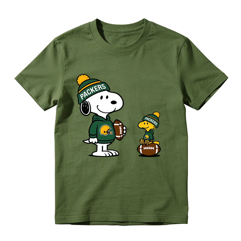 Cartoon Dog Bird Football Fan Graphic T-Shirt, Green Sport Team Football Lovers Tee