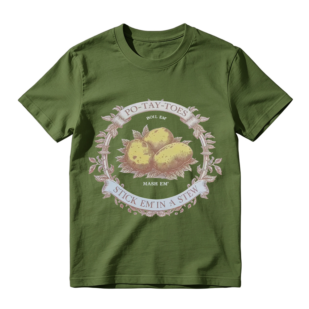 Vintage Wreath Potato Graphic T-Shirt Unisex Farm Vegetable Casual Short Sleeve Tee