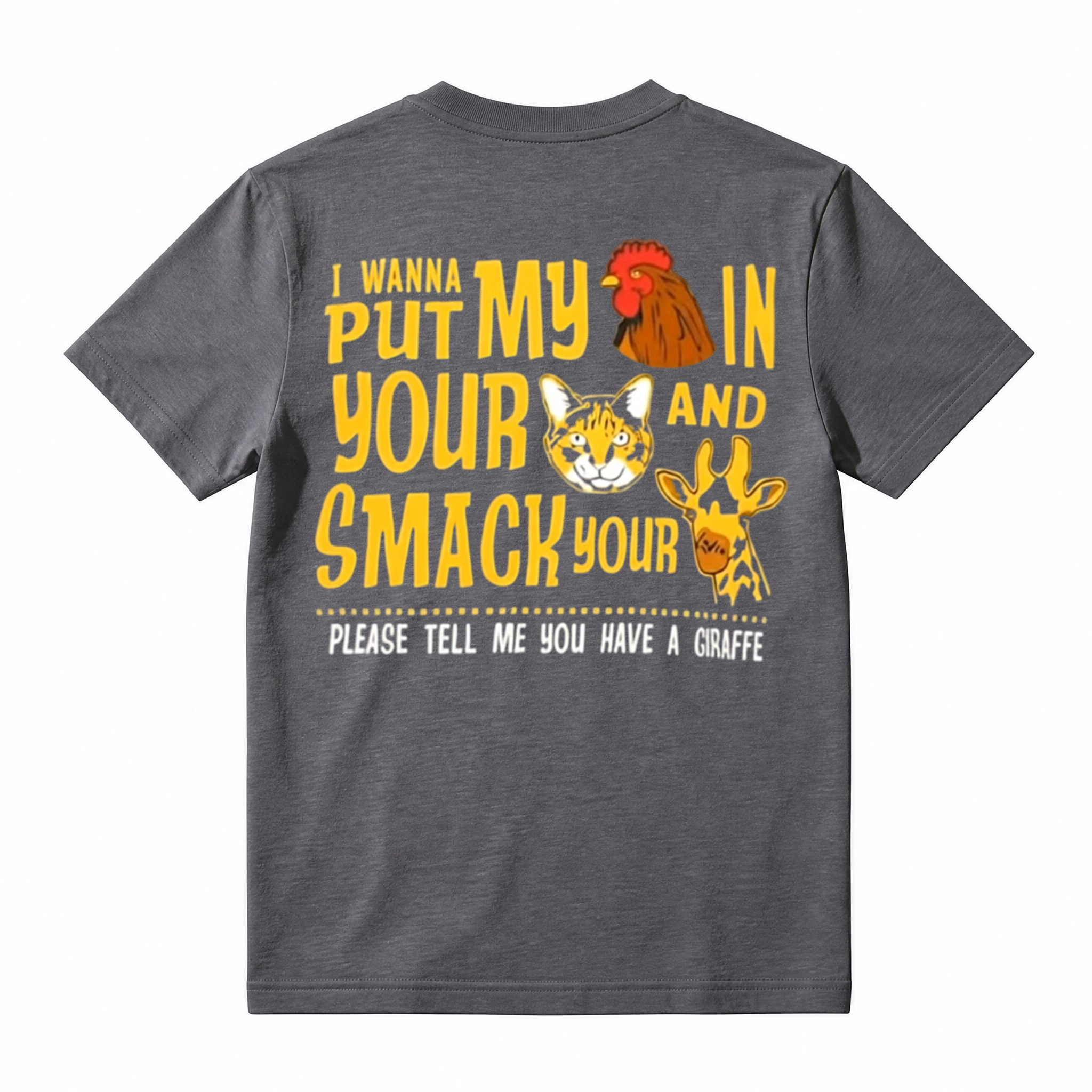 Funny Meme Rooster Cat Giraffe Graphic T‑Shirt, Humorous Sarcastic Animal Tee