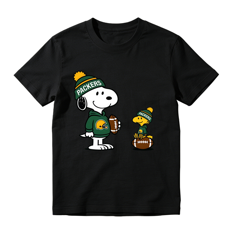 Cartoon Dog Bird Football Fan Graphic T-Shirt, Green Sport Team Football Lovers Tee