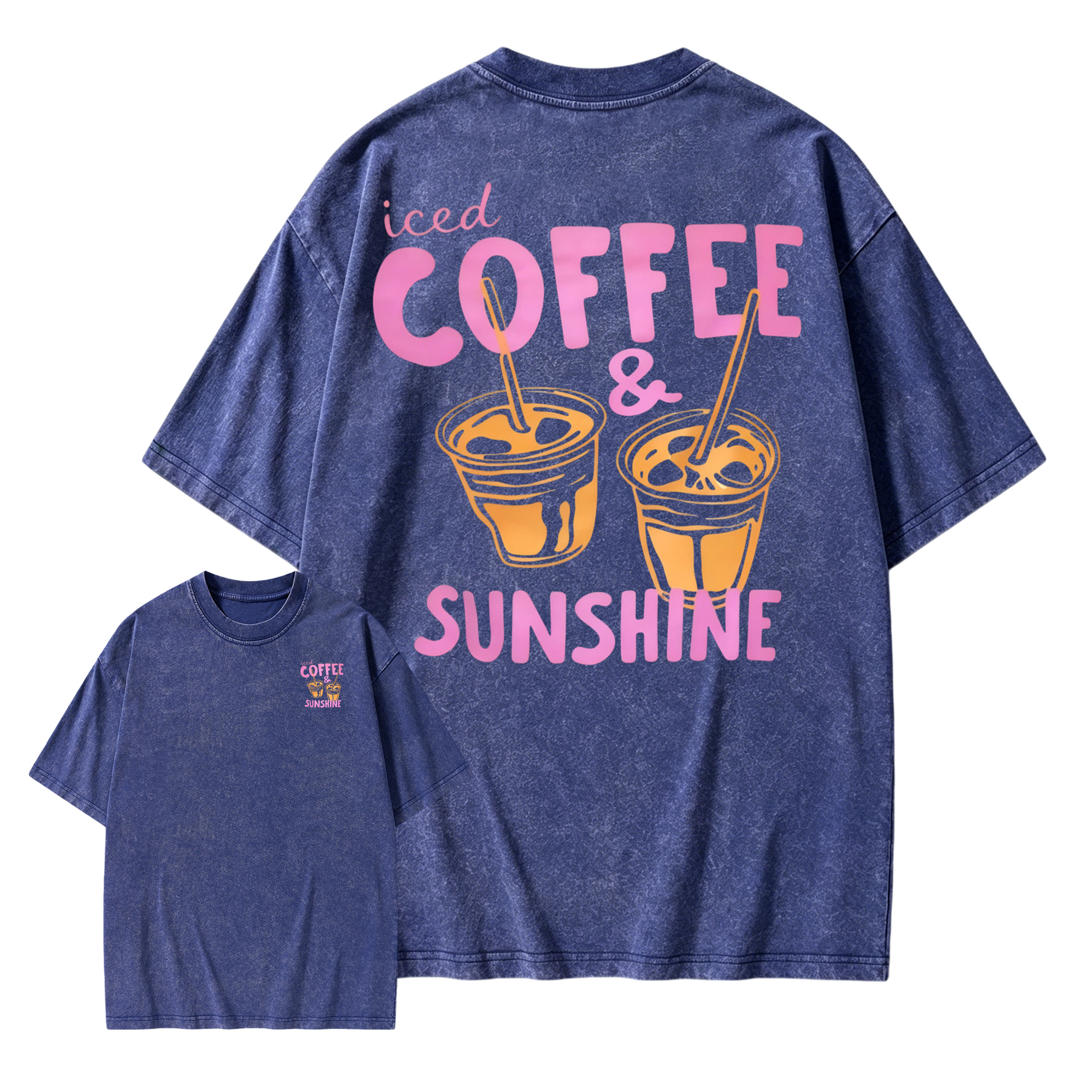 Iced Coffee & Sunshine Vintage Graphic T-Shirt Casual Summer Oversized Cotton Tee