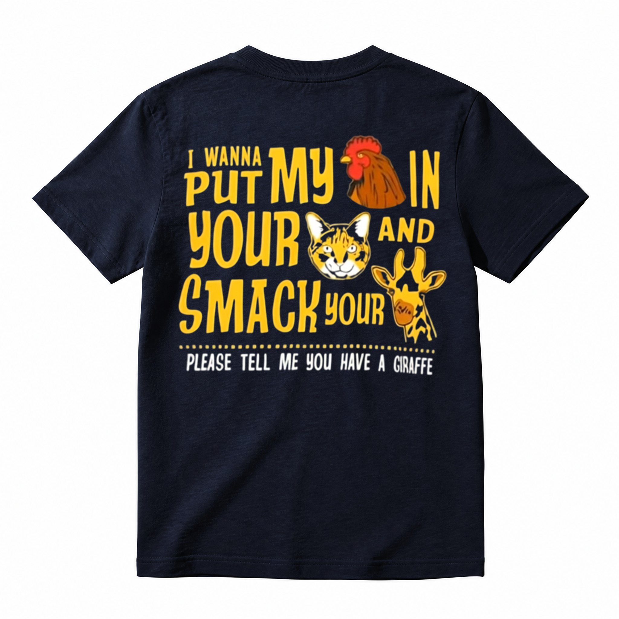 Funny Meme Rooster Cat Giraffe Graphic T‑Shirt, Humorous Sarcastic Animal Tee