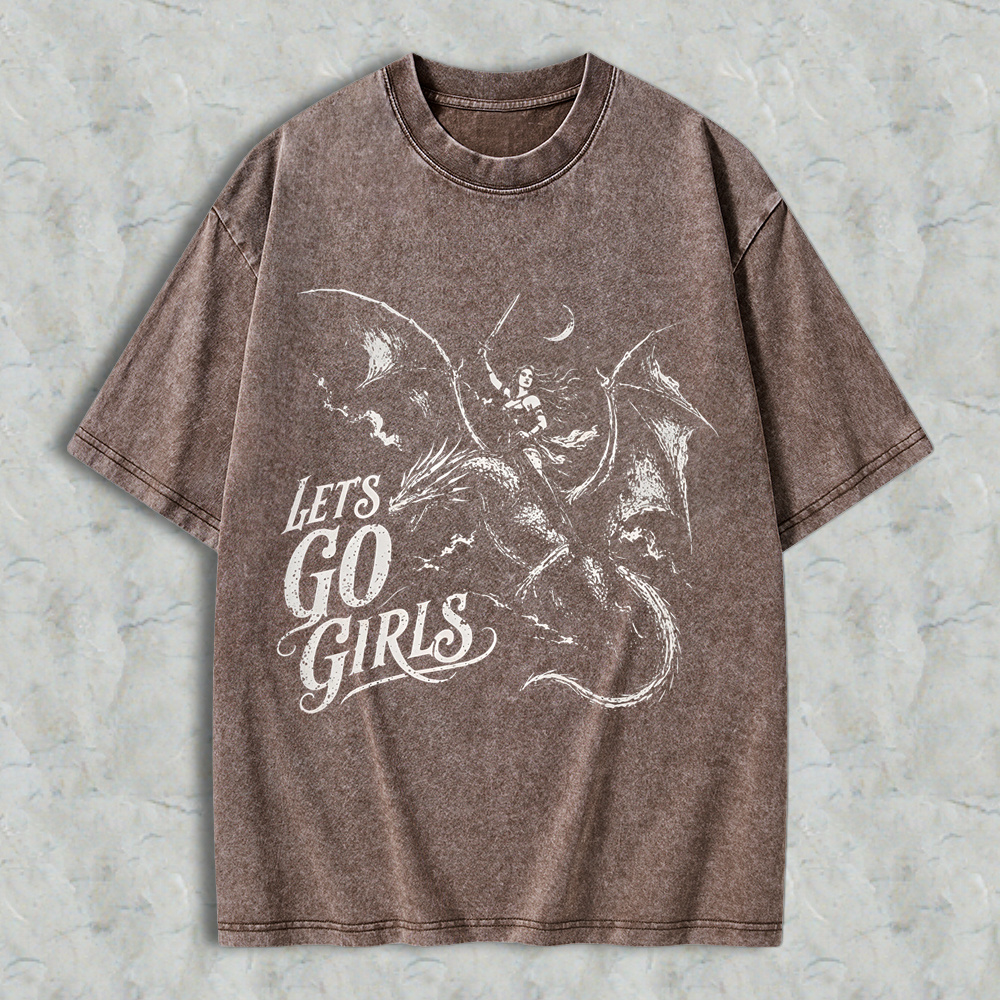 Lets Go Girls Dragon Rider Warrior Woman Fantasy Feminist Women Washed T-shirt