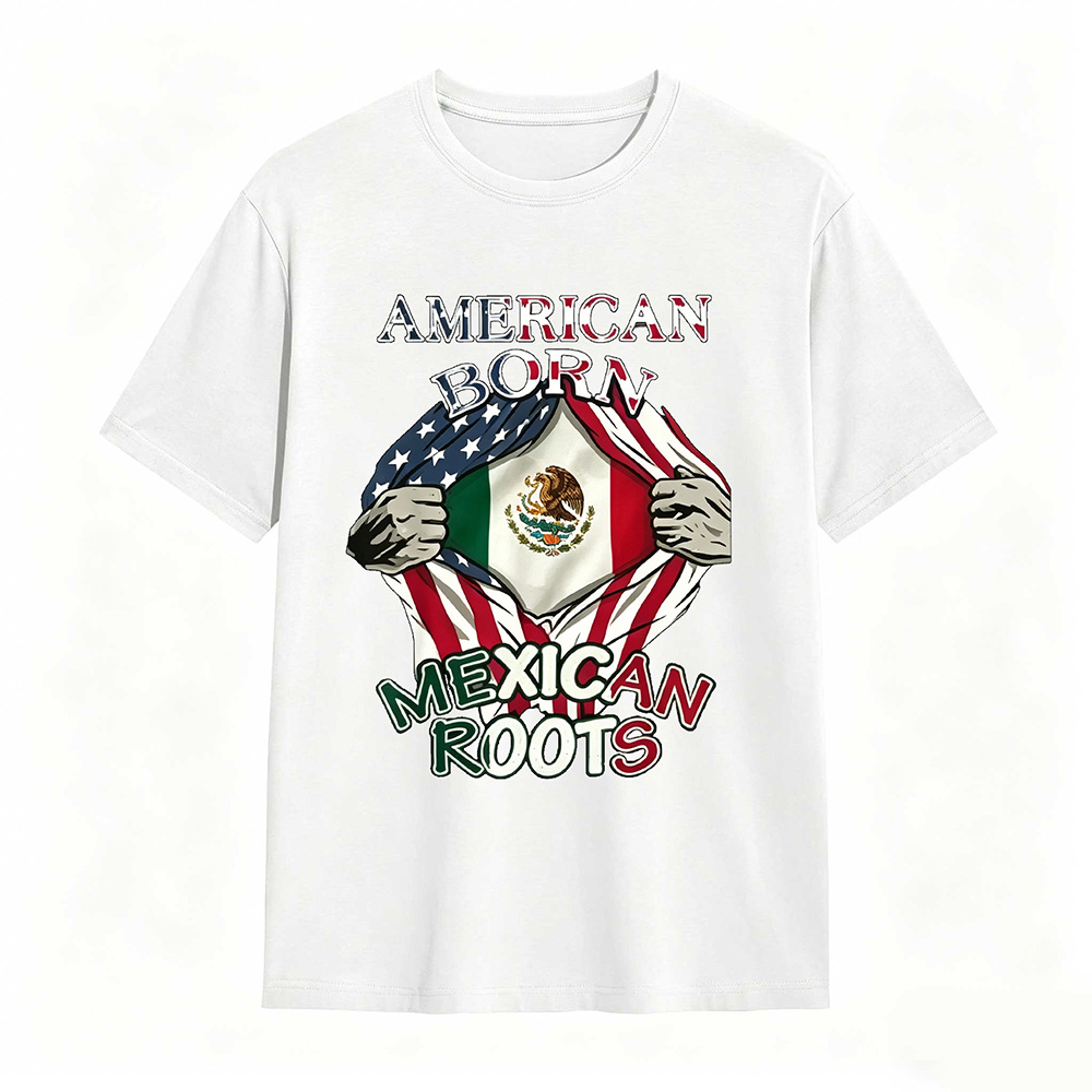 American Born Mexican Roots Flag Tee Proud USA Love Mexico T-Shirt
