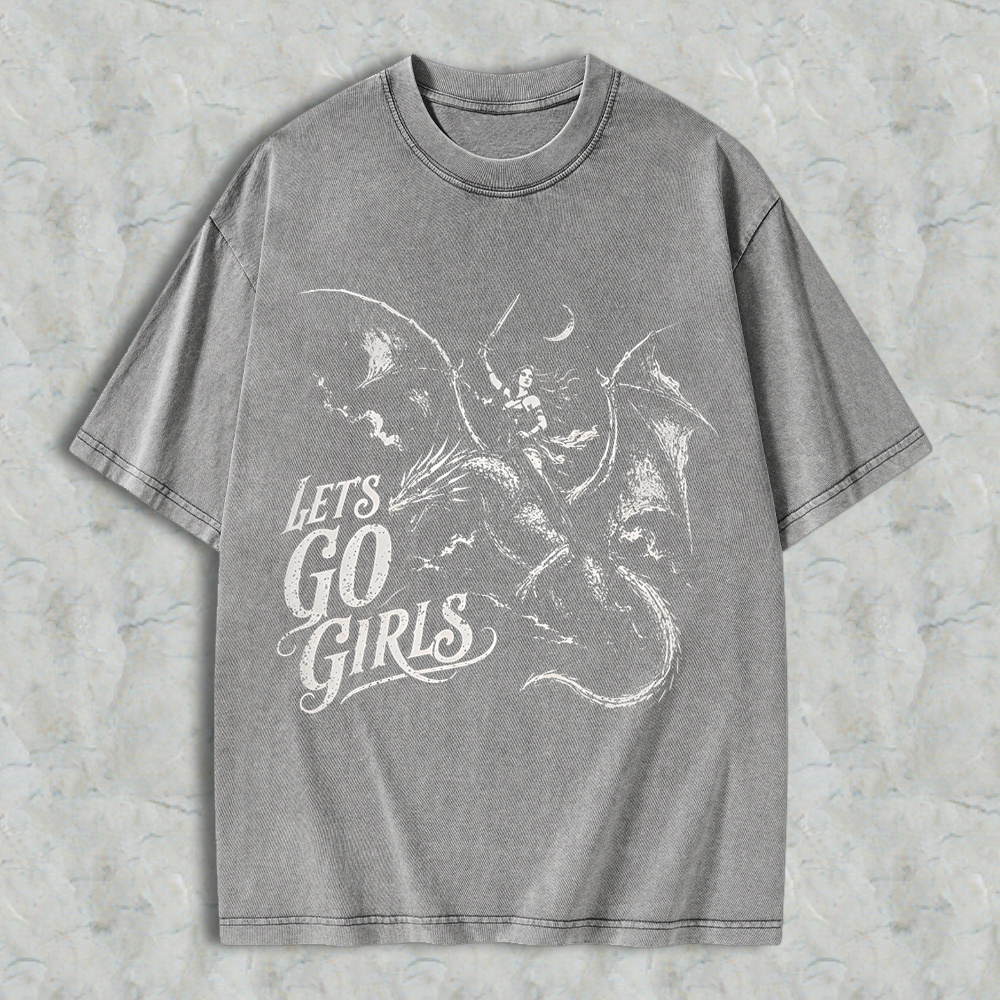 Lets Go Girls Dragon Rider Warrior Woman Fantasy Feminist Women Washed T-shirt