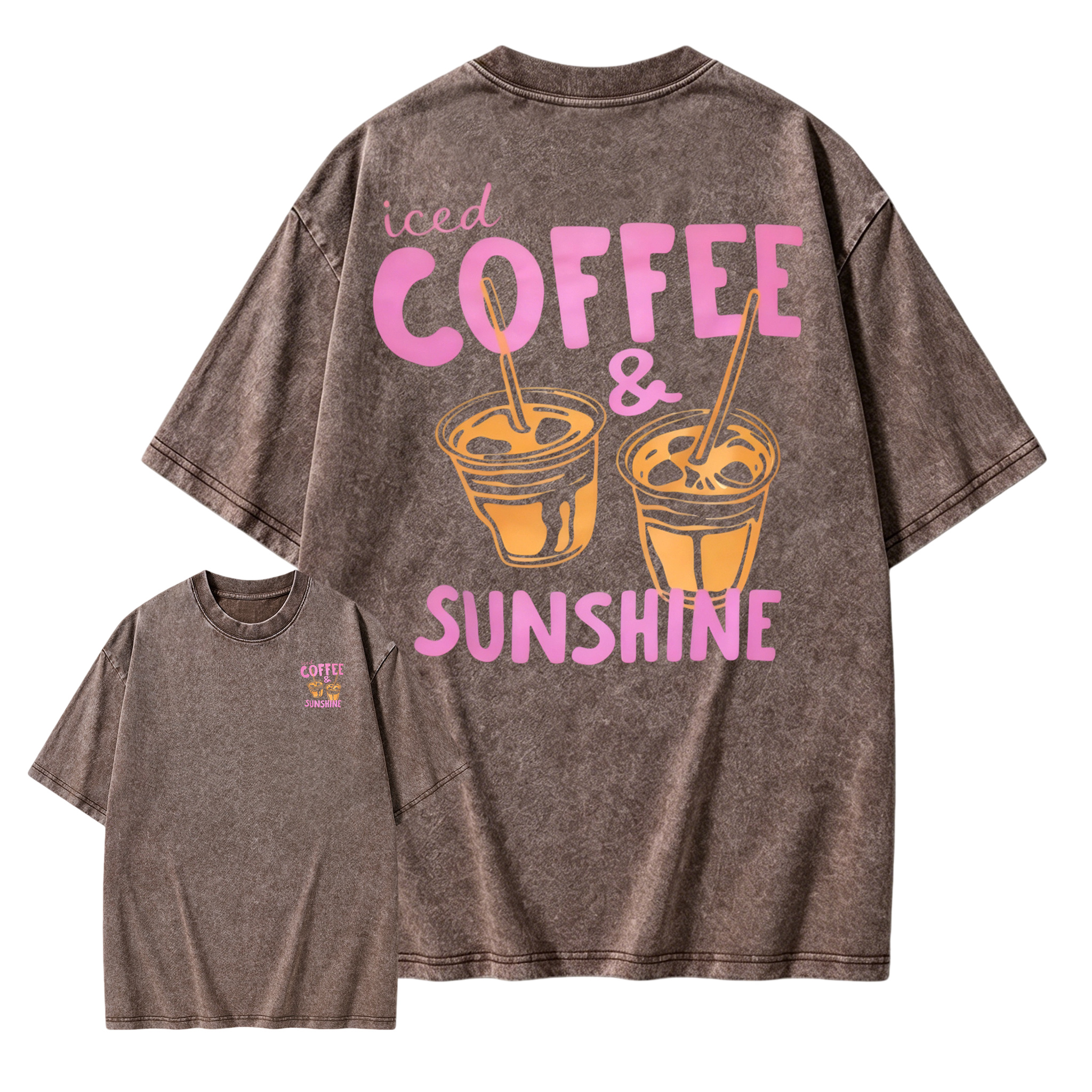 Iced Coffee & Sunshine Vintage Graphic T-Shirt Casual Summer Oversized Cotton Tee