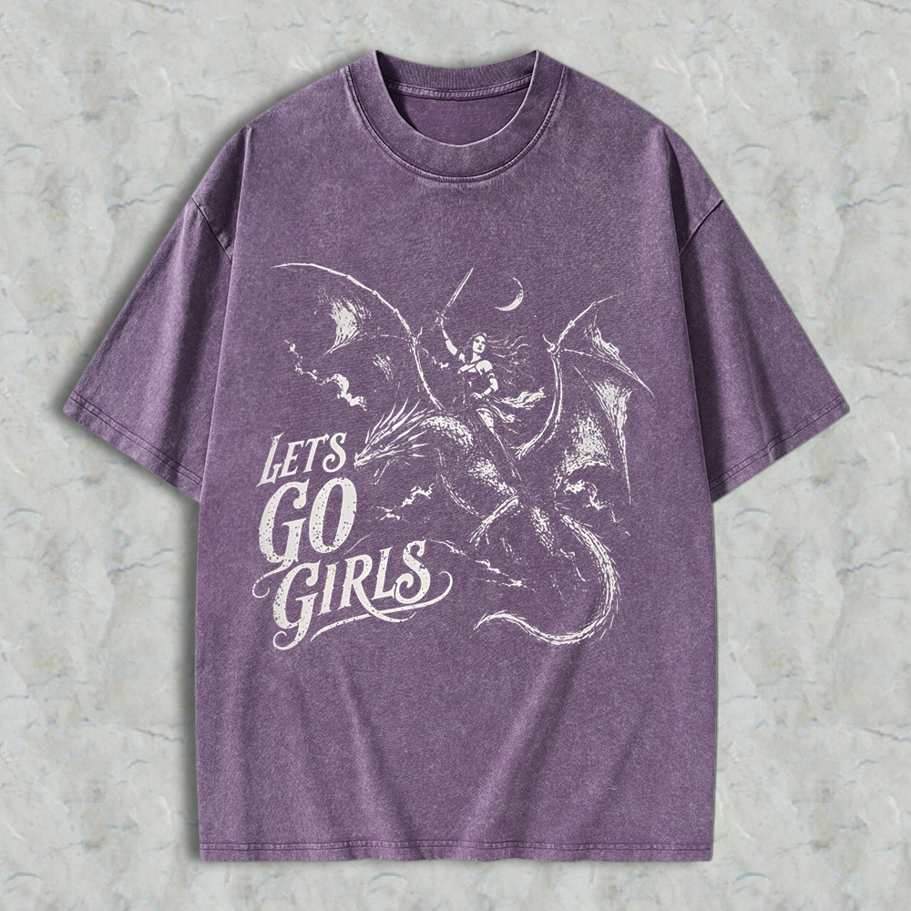 Lets Go Girls Dragon Rider Warrior Woman Fantasy Feminist Women Washed T-shirt