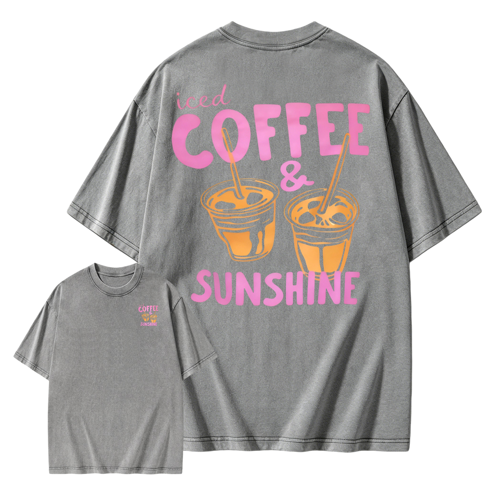 Iced Coffee & Sunshine Vintage Graphic T-Shirt Casual Summer Oversized Cotton Tee