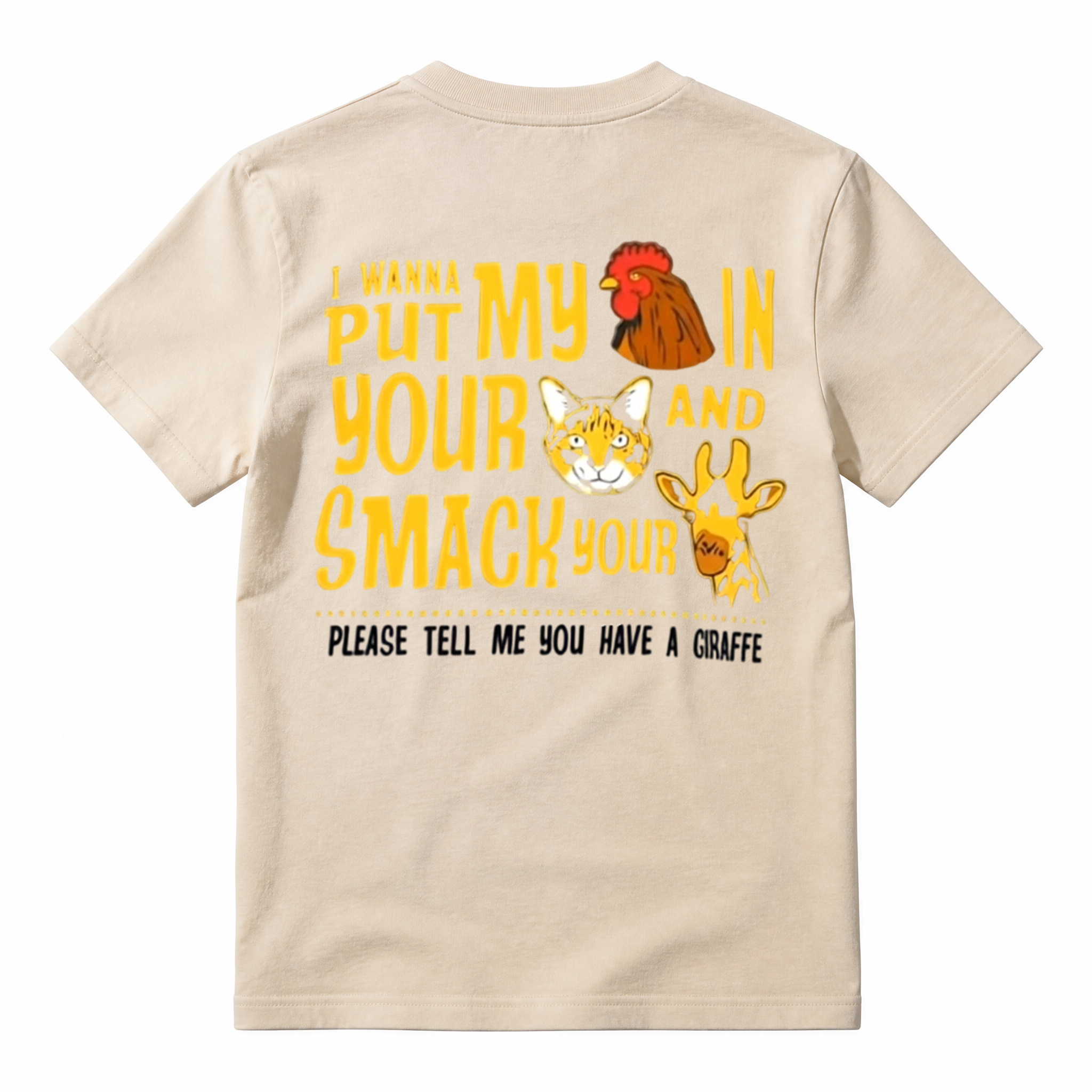 Funny Meme Rooster Cat Giraffe Graphic T‑Shirt, Humorous Sarcastic Animal Tee