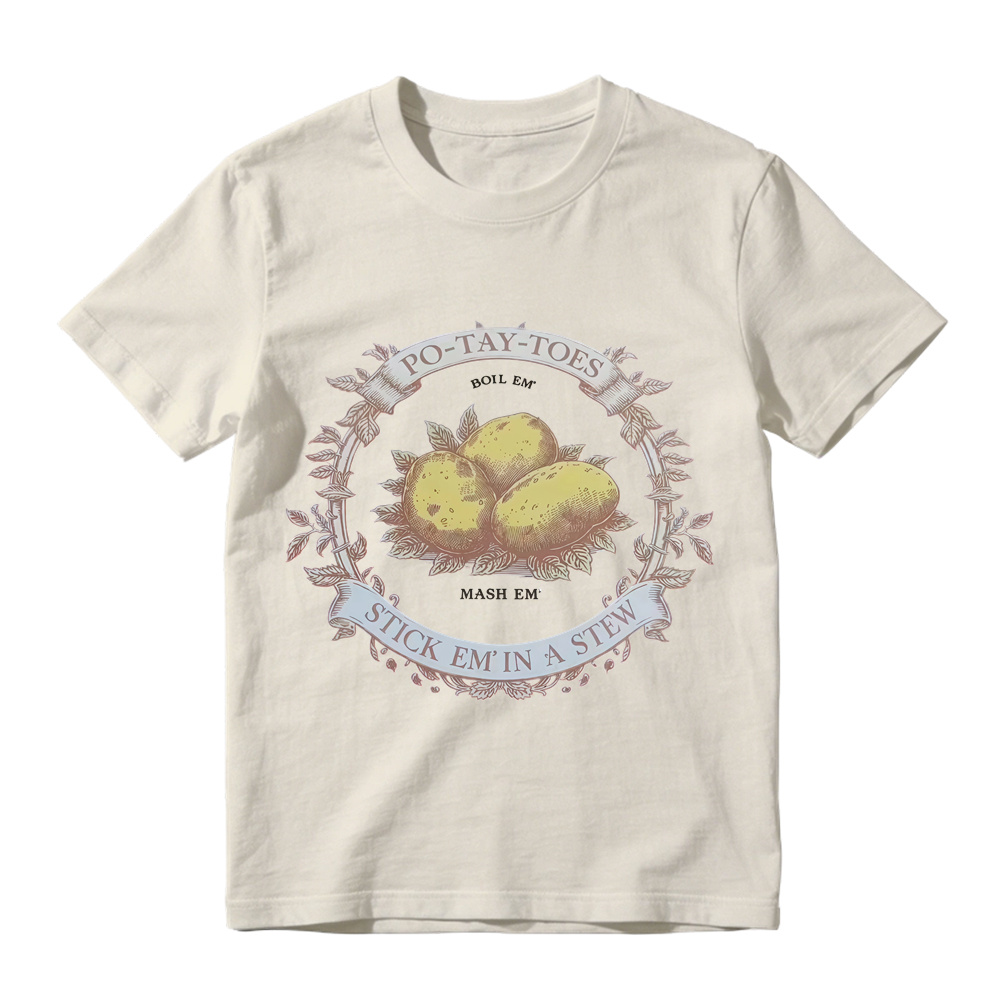 Vintage Wreath Potato Graphic T-Shirt Unisex Farm Vegetable Casual Short Sleeve Tee