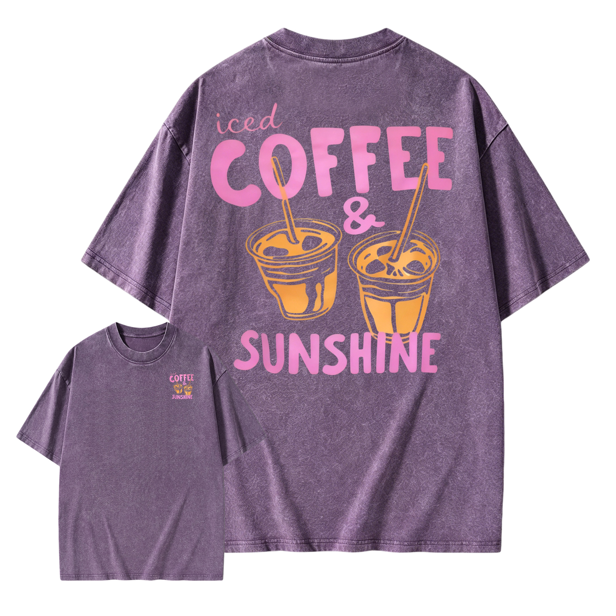 Iced Coffee & Sunshine Vintage Graphic T-Shirt Casual Summer Oversized Cotton Tee