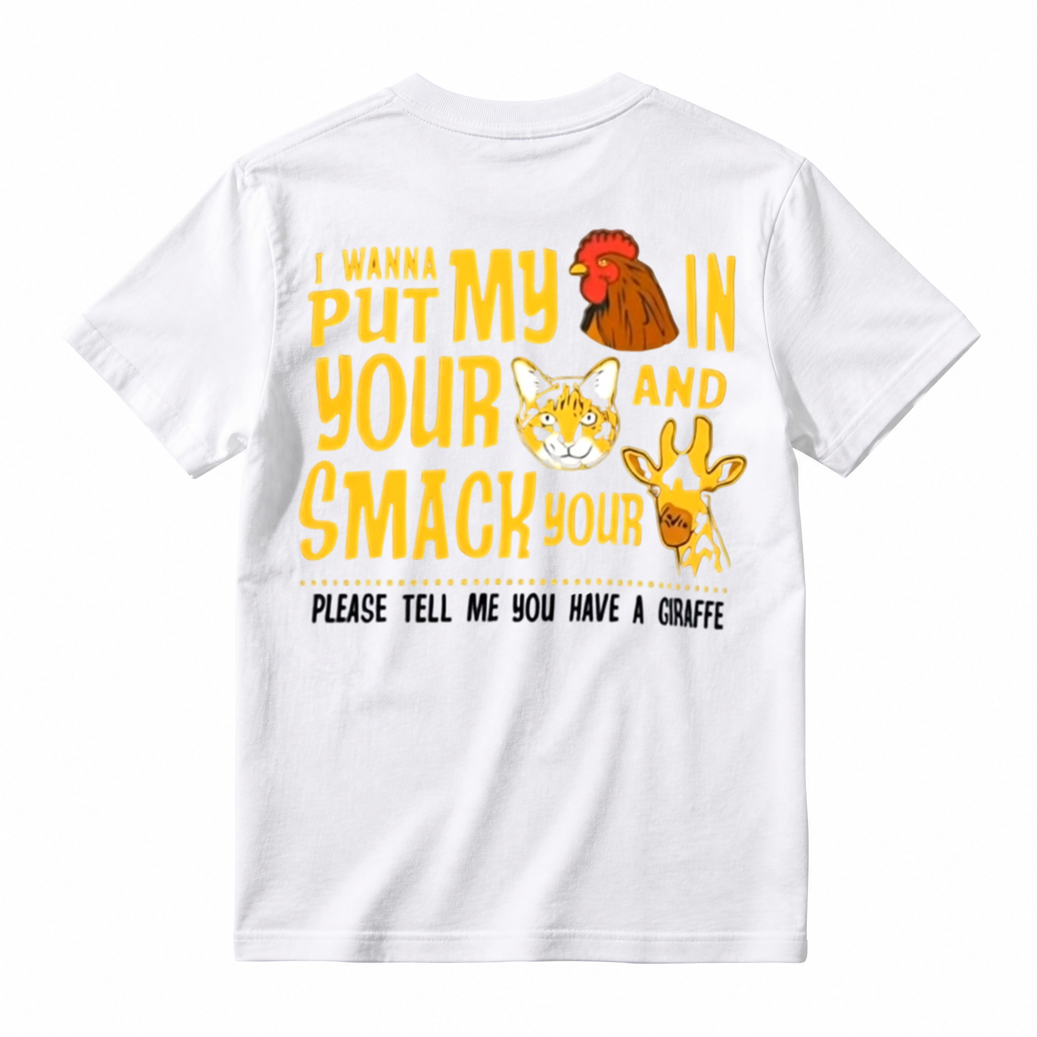 Funny Meme Rooster Cat Giraffe Graphic T‑Shirt, Humorous Sarcastic Animal Tee
