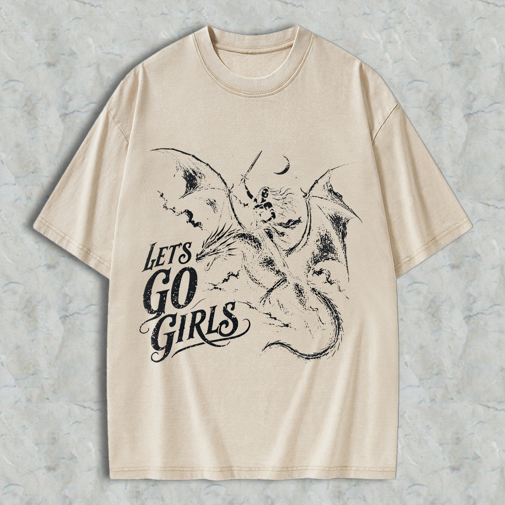 Lets Go Girls Dragon Rider Warrior Woman Fantasy Feminist Women Washed T-shirt